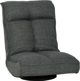 HOMCOM Poltrona de chão dobrável giratória 360°, cadeira de chão estofada com encosto ajustável em 5 posições, 58x107x79cm, cinza | Aosom Portugal