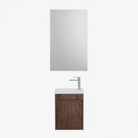 Conjunto De Móvel De Casa De Banho Suspenso Em Madeira Com Lavatório Integrado Narek Retangular Led E Anti-embaciamento 55x90 Cm Riben & Madeira Escur