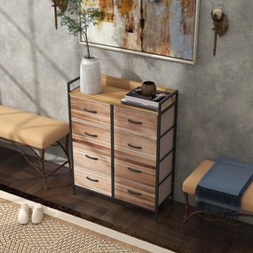 Móvel de arrumação 79 x 29 x 101 cm com 8 gavetas tecido removíveis, prateleira superior e estrutura em aço cor carvalho, preto