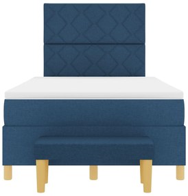 Cama Box com Colchão e Banco Azul 120x190 cm Tecido