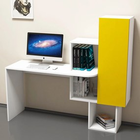 Secretária de Estudo Acelya – Branco/Amarelo – 145x74,8x45 cm