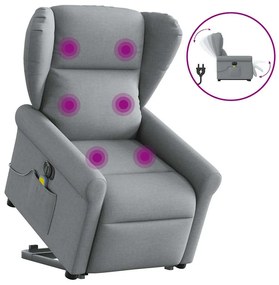 Poltrona elétrica reclinável massagens tecido cinzento-claro
