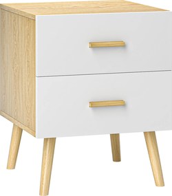 HOMCOM Mesa de cabeceira, criado-mudo com 2 gavetas, estilo moderno, para quarto, sala, 40 x 40 x 50 cm, carvalho | Aosom Portugal