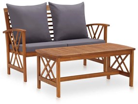 2 pcs conjunto lounge de jardim c/ almofadões acácia maciça