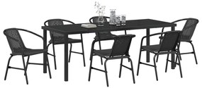 Conjunto de Jantar de Jardim 7 Peças Preto Poly Rattan