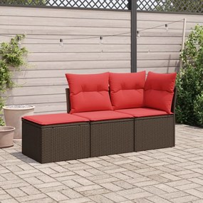 vidaXL 3 pcs conjunto sofás de jardim com almofadões vime PE castanho