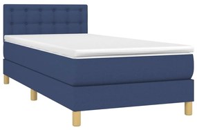 Cama box spring c/ colchão e LED 90x190 cm tecido azul