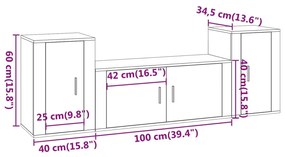 Conjunto móveis de TV 3 pcs madeira processada cinzento cimento