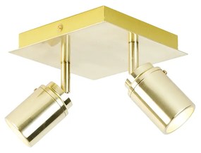 Foco de teto moderno para casa de banho quadrado em latão 2 luzes IP44 - Ducha Moderno