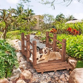 Ponte de madeira rústica e maciça 150 x 67 x 55 cm com corrimão para Decoração de jardim Suporta um peso máximo de 100 kg Castanho