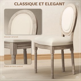 Conjunto de 2 cadeiras de sala de jantar (MESA NÃO INCLUIDA) ao estilo Luís XVI - Madeira maciça esculpida, com acabamento patinado - Aspecto de linho