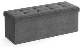 Banco arrumação 120 L, dobrável, 110 x 38 x 38 cm, linho, grelha metálica