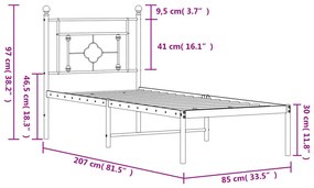 Estrutura de cama com cabeceira 80x200 cm metal preto