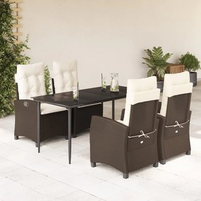 5 pcs conjunto jantar p/ jardim c/ almofadões vime PE castanho