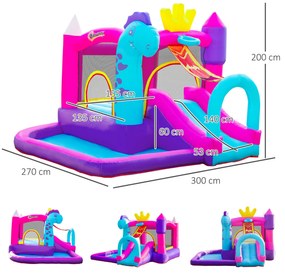Castelo Insuflável com Escorrega Trampolim Piscina e Cesta de para Crianças acima de 3 Anos Inclui Inflador e Bolsa de Transporte para Interior e Exterior 300x270x200cm Multicor