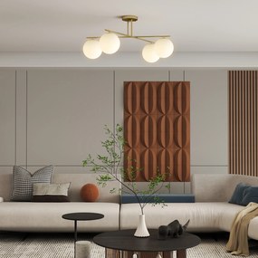 Candeeiro de teto moderno com 4 luzes, com casquilho E14, montagem semi-embutida, dourado e creme