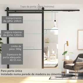 8FT/244cm Kit de ferragens para porta deslizante com amortecedor sem p