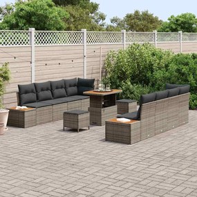 Conjunto de Sofás de Jardim vidaXL 11 Peças com Almofadas Cinza Rattan