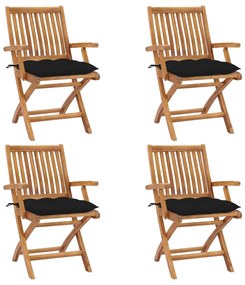 vidaXL Cadeiras de jardim dobráveis c/ almofadões 4 pcs teca maciça