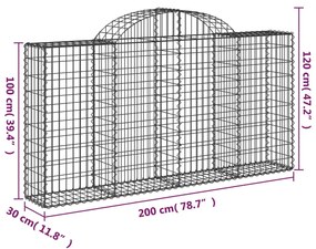 Cesto gabião arqueado 200x30x100/120 cm ferro galvanizado