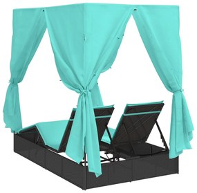 Double Sun Lounger Conjunto de 2 Preto e Turquesa