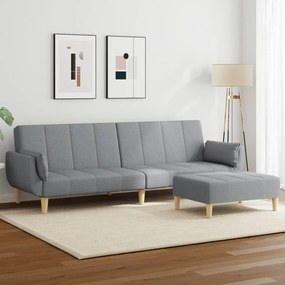 vidaXL Sofá-cama de 2 lugares c/ apoio de pés tecido cinzento-claro