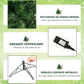 Árvore de Natal de 210 cm em forma de meia árvore pré-iluminada com economia de espaço 450 pontas de ramos 150 luzes LED Suporte de metal dobrável
