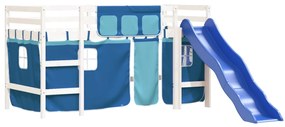 Cama alta p/ criança c/ cortinas 80x200 cm pinho maciço azul
