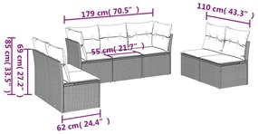 7 pcs conjunto de sofás p/ jardim com almofadões vime PE bege