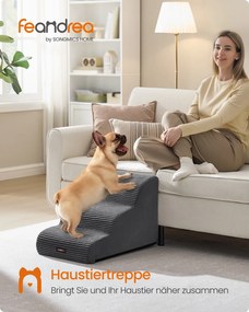Escada para cães 57 x 40 x 40 cm com revestimento antiderrapante e 3 degraus cinza ardósia