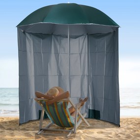 Chapéu de Sol de Praia com Painel Lateral Ø220x220 cm com Manivela Manual 8 Hastes de Aço e Bolsa de Transporte Verde