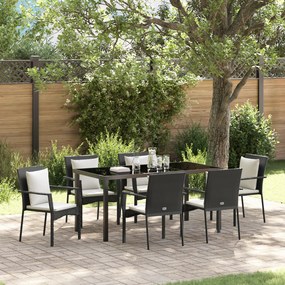 vidaXL Conjunto de Jantar de Jardim 7 Peças com Almofadas Preto Rattan Sintético