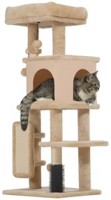 Arranhador para Gatos Grande Altura 104 cm com Plataformas Postes com Escova Bolas Suspensas e Almofadas para Arranhar Bege