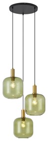 Candeeiro suspenso Hotel Chic preto com dourado e vidro verde 3-luzes - Zuzanna Chique de hotel