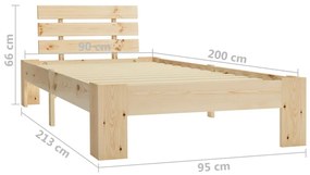 Estrutura de cama 90x200 cm pinho maciço