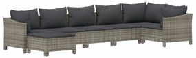 7 pcs conjunto lounge de jardim c/ almofadões vime PE cinzento