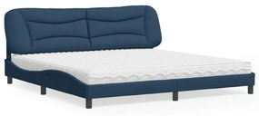 Cama com colchão 200x200 cm tecido azul