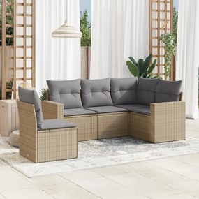 5 pcs conjunto de sofás p/ jardim com almofadões vime PE bege