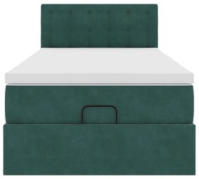 Cama otomana com colchão &amp; LEDs 90x200cm veludo verde-escuro