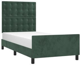 Estrutura de cama sem colchão 80x200 cm veludo verde-escuro