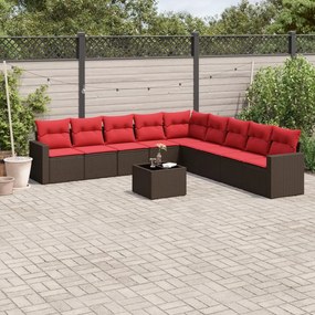 vidaXL 10 pcs conj. sofás jardim com almofadões vime PE castanho