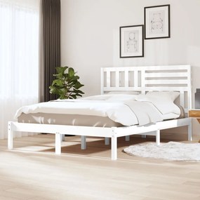 Estrutura de cama 140x190 cm madeira de pinho maciça branco