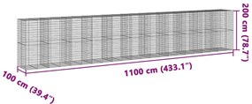 Cesto gabião com cobertura 1100x100x200 cm ferro galvanizado