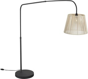 Candeeiro de pé para exterior Japandi preto com abajur de corda bege IP44 - Arc Jayla