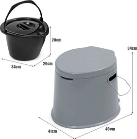 Sanita portátil para campismo 5 L,  com tampa e cubo interno removível, WC portátil para viagens ao ar livre, 41 x 49 x 34 cm Cinzenta