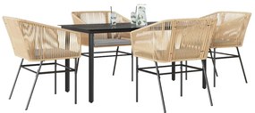 Conjunto jantar jardim 5 peças almofadas vidro vime PE castanho