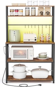 Armário de cozinha com iluminação LED 40 x 80 x 168,4 cm, com tomadas e prateleiras ajustáveis castanho-preto