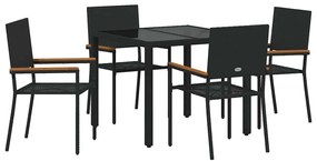 Conjunto de Jantar de Jardim vidaXL de 5 Peças Preto Rattan Polimérico