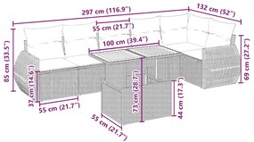 7 pcs conjunto de sofás p/ jardim com almofadões vime PE bege