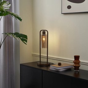 Candeeiro de Mesa Hotel Chic Bronze Escuro com Vidro Âmbar - Stavelot